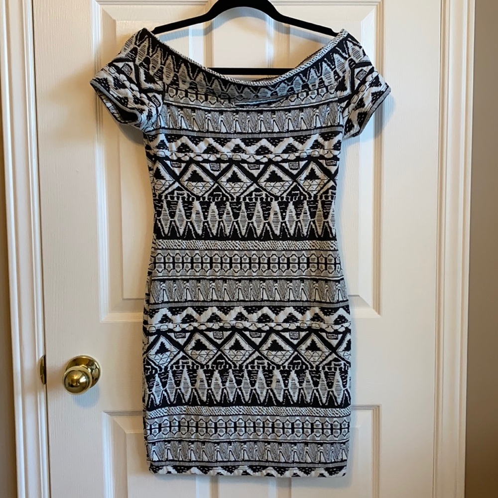 Off the shoulder black and white dress